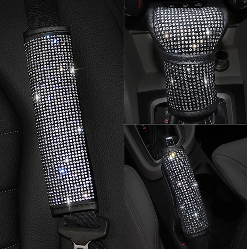 ONEMAXES Bling Bling Rhinestones Crystal Car Handbrake Cover Gear