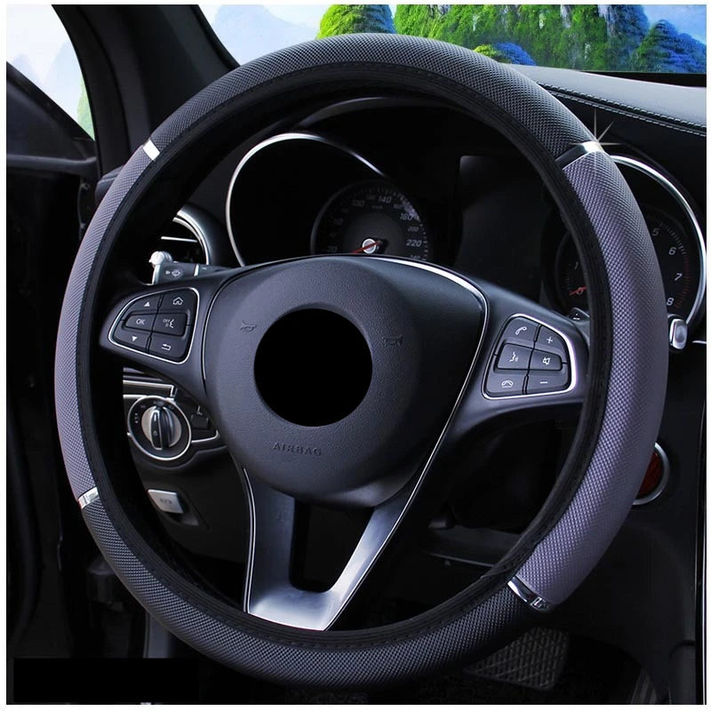 ONEMAXES Anti Slip Auto Decoration PU Leather Steering Covers  37-38cm