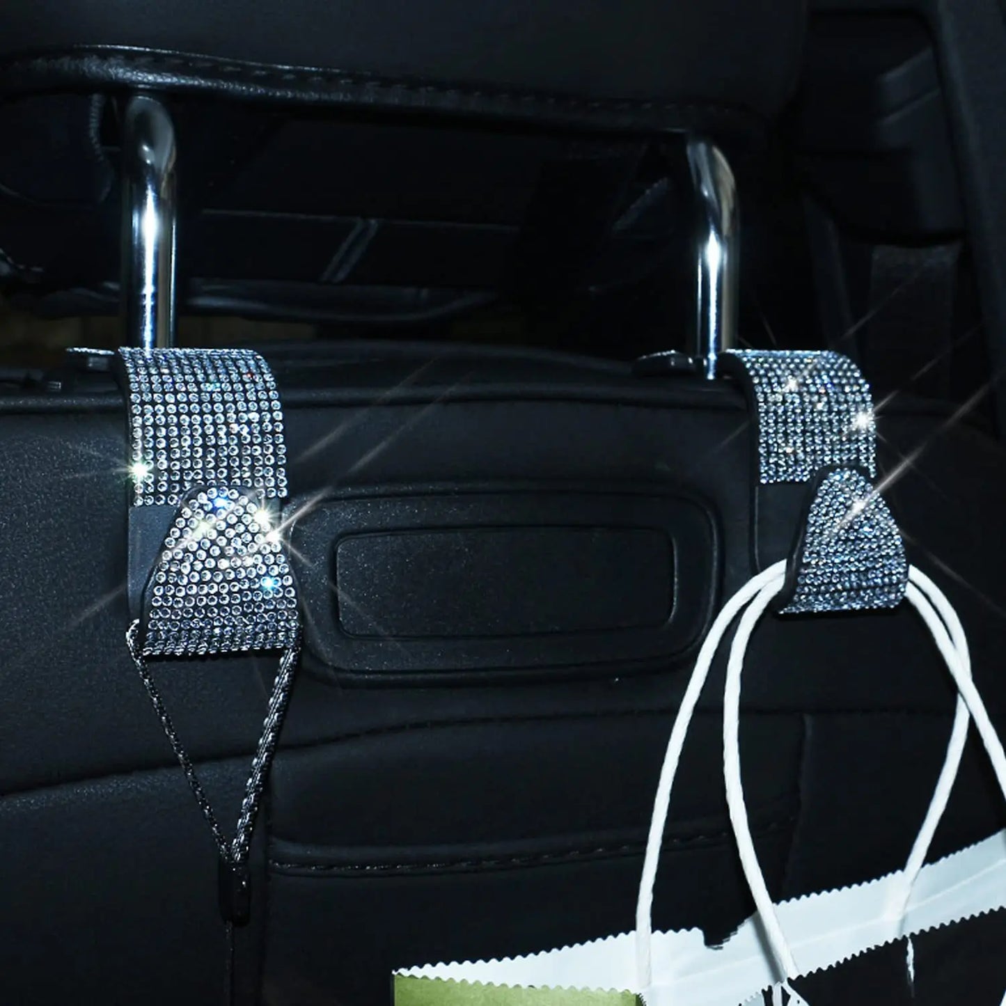 ONEMAXES 2PCS Diamond Car Seat Back Hooks Bling Rhinestones Hanger