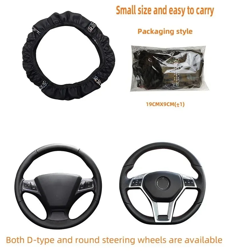 ONEMAXES Universal Car Steering Wheel Cover 37-38cm Leather Steering Wheel Cover