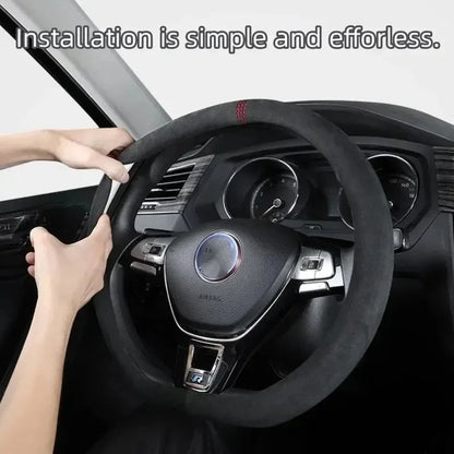 ONEMAXES A New Driving Feel - Ultra-Soft Suede Leather Steering Wheel Cover for 14.5-15Inch