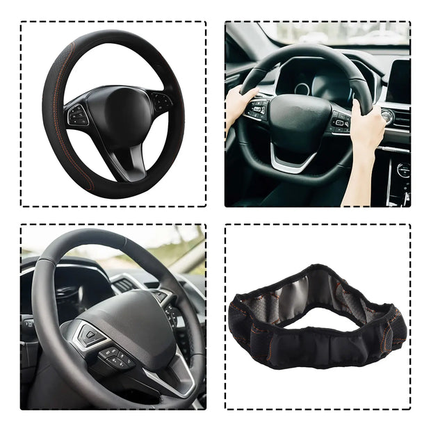 ONEMAXES 1Pcs Steering Wheel Cover Breathable Leather Anti Slip PU Leather Steering Covers for 37-38cm