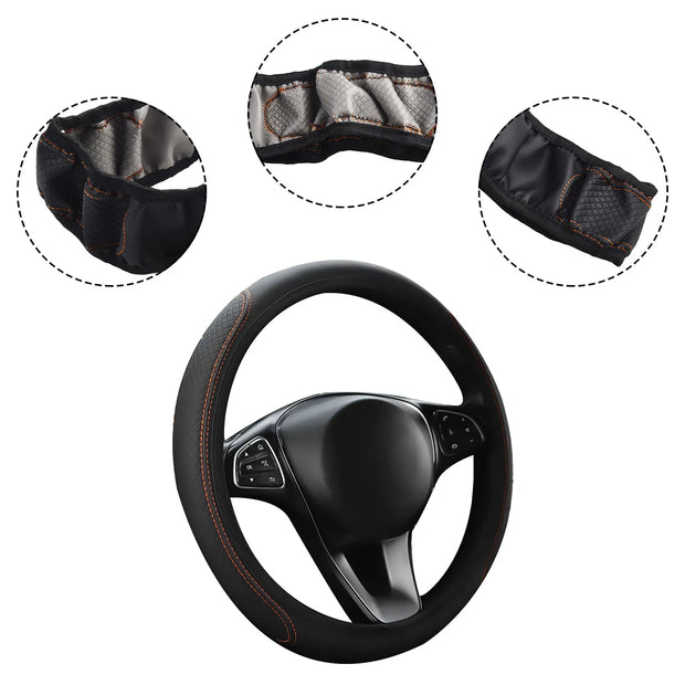 ONEMAXES 1Pcs Steering Wheel Cover Breathable Leather Anti Slip PU Leather Steering Covers for 37-38cm