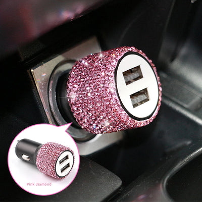 ONEMAXES Neues Bling USB-Autoladegerät 5V 2.1A Dual Port Schnelladapter Rosa