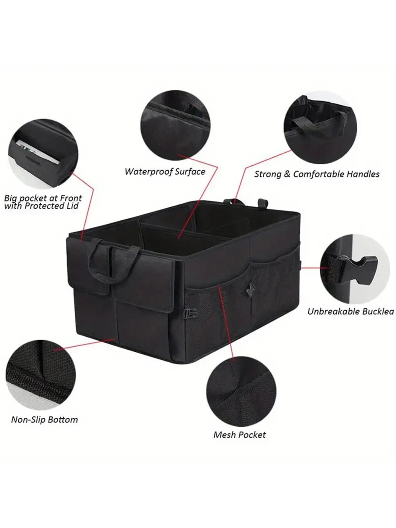 ONEMAXES Durable Oxford Cloth Car Trunk Storage Box 1pc