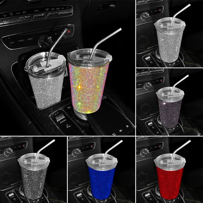 ONEMAXES Bling Diamond Stainless Steel Car Water Cup 550ML