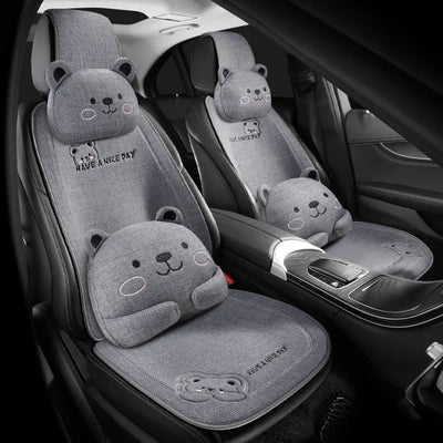 ONEMAXES 2024 fashion Linen Car Seat Cushion for Driver Cartoon Bear