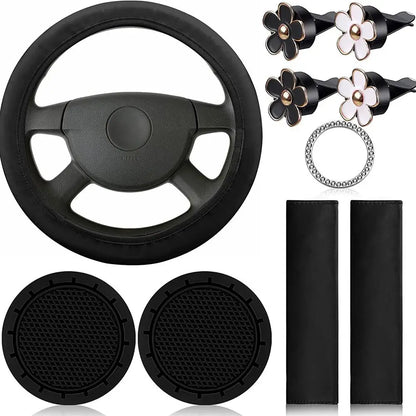 ONEMAXES 10 Pcs Leather Steering Wheel Cover For Women Cute Car