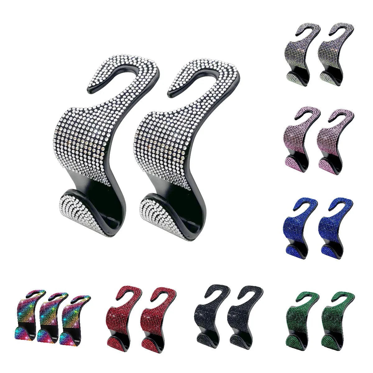 ONEMAXES 2PCS Diamond Car Seat Back Hooks Bling Rhinestones Hanger