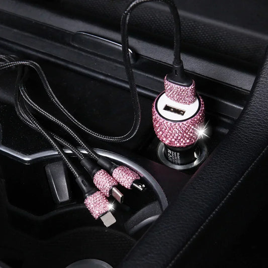 ONEMAXES Bling Car Charger Dual Port Fast Adapter Pink 5V 2.1A USB