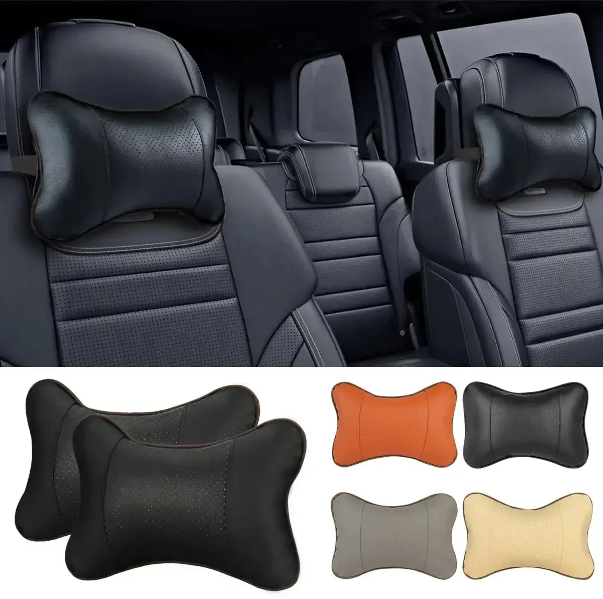 ONEMAXES Car Neck Pillows Both Side Pu Leather 1pcs