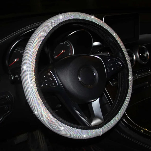 ONEMAXES  Diamond Rhinestones Car Steering Wheel Cover 37/38cm