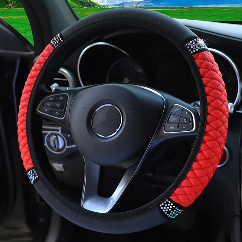 ONEMAXES Four Seasons Universal Car Steering Wheel Cover 37-38cm Leather