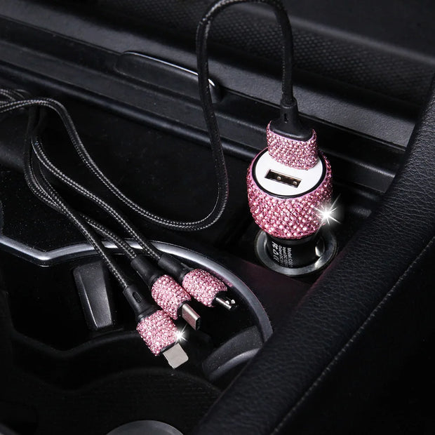 ONEMAXES Neues Bling USB-Autoladegerät 5V 2.1A Dual Port Schnelladapter Rosa