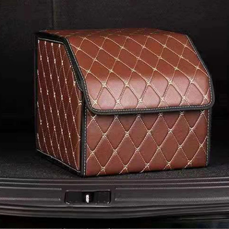 ONEMAXES Car PU Leather Trunk Storage Box Portable Foldable Storage Car 30cm